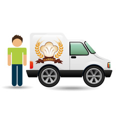 bakery van and character man icon vector illustration eps 10