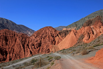 The hill of seven colors, cerro de los siete colores, at Purmamarca, UNESCO world heritage quebrada de humahuaca, Jujuy, Argentina
