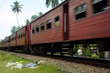 Fototapeta na wymiar Moving train on the railway