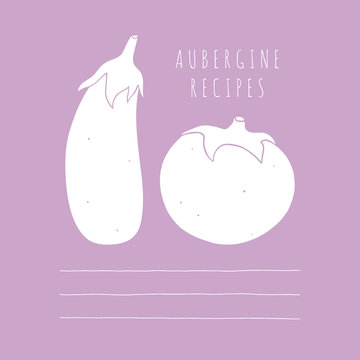 Hand drawn vector eggplants. Aubergine cartoon illustration. Eggplant recipes 