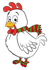 Niedliches Huhn mit Winterkleidung