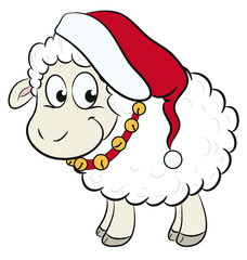 Niedliches Schaf mit Mütze und Glöckchen
