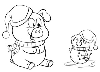 Süßes Schwein hat ein Schneeschwein gebaut