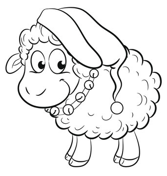 Niedliches Schaf mit Mütze und Glöckchen