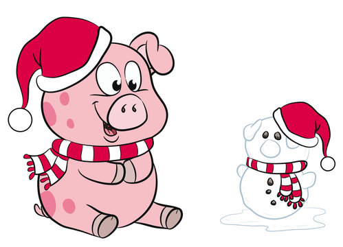 Süßes Schwein hat ein Schneeschwein gebaut