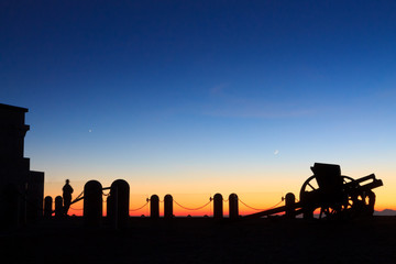 Fototapeta na wymiar Cannon silhouette at twilight