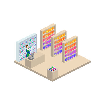 Grocery store isometric 3d vector illustration