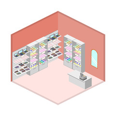 Isometric design interior of cosmetics shop vector