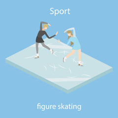 Figure skaters in ice vector illustration isometric