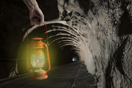 miner's lamp in the tunnel