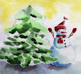 Snowman and Christmas tree