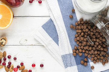 tasty breakfast with fruits and chocolate balls