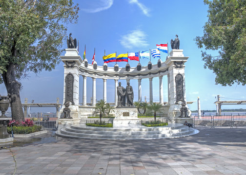 The Hemiciclo monument on the boardwalk of downtown Guayaquil on a sunny day