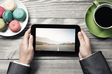 Businesswoman having coffee break