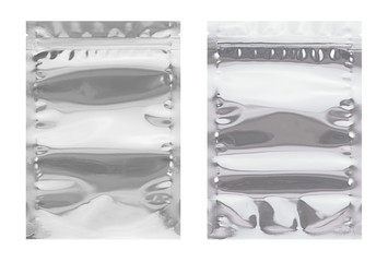 Aluminium bag package,  front and back isolate on white backgrou