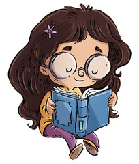 niña con gafas leyendo un libro