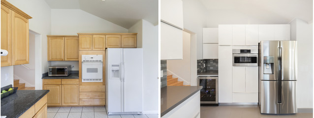Kitchen interior Before and After remodelling.