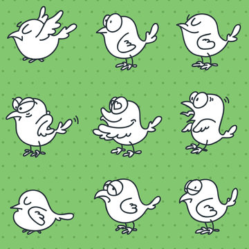 Set of funny doodle birds