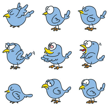 Set of funny birds isolated on white background. Doodle vector illustration.