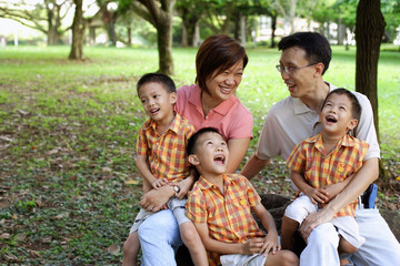 Family with three boys in park