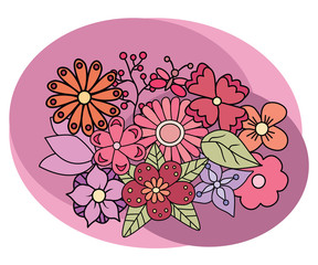 Flowers design set. Cartoon free hand draw doodle vector illustration.