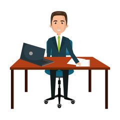 businessman character working in the office vector illustration design