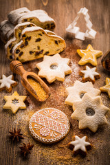 Fototapeta na wymiar Christmas stollen with cookies