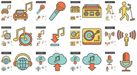 Music line icon set.