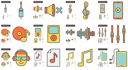 Music line icon set.