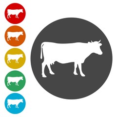 Cow silhouette icons set 