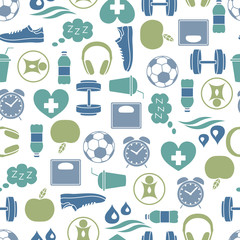 Healthy lifestyle pattern with food and sport icons