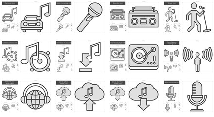Music line icon set.