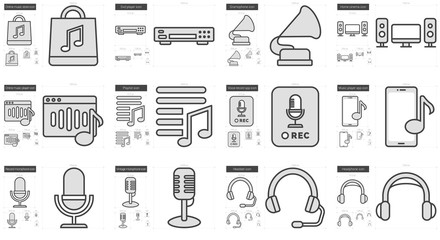 Music line icon set.