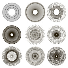 Set of Circle Geometric Ornaments. Guilloche Rosettes Isolated. Ornamental Round Decor