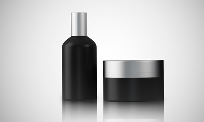 Two cream boxes on gray background. Concept cosmetics. Mock up. 3d rendering