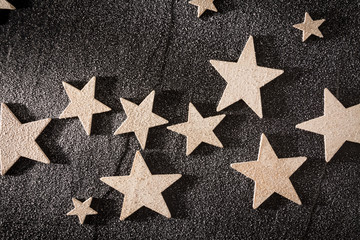 stars on snow. winter abstract background or texture