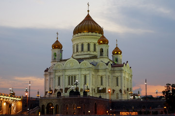 Fototapeta na wymiar Orthodox Cathedral of Christ the Savior night Moscow Russia. Horizontal orientation