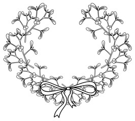 Naklejka premium Wreath with mistletoe.Copy space. Outline vector image.