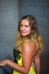 Naklejka premium Woman looking over shoulder