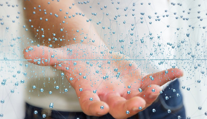 Businessman holding abstract connection interface 3D rendering