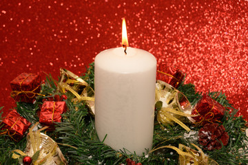 Christmas Decorations With Lit Candle