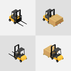 Vector illustration. Set of colorful isometric icons electric unicycle, balancing scooter, monowheel. 3D