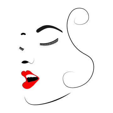 Girl Silhouette With Red Lips On A White Background