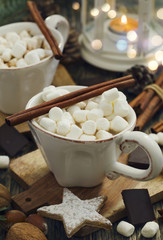 Hot chocolate with marshmallows and cinnamon.