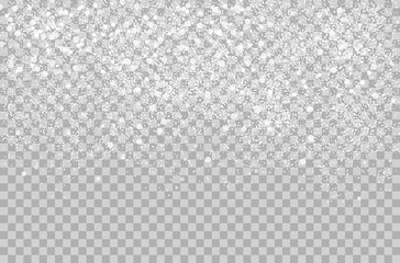 Overlay Falling shining snow isolated on the transperant alpha background. Vector Snowflake snowfall. Beautiful snow effect for christmas New Year project.