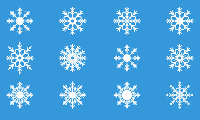 Set of vector new creative snowflakes. Flat color design.