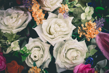 Close up colorful bunch of beautiful flowers.Vintage or retro tone