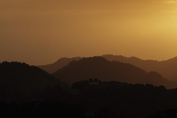 Sunset view of the Himalayan foothills, India