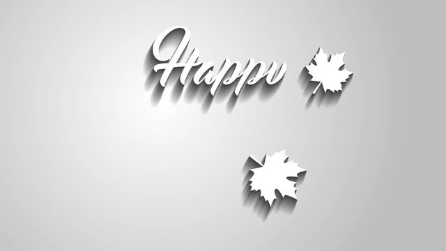 4K Thanksgiving greeting card with Happy Thanksgiving animation lettering text. Ifinity loop thanksgiving card. White text. Gray background. Animate shadows.
