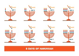 lightning candles for jewish holiday , hanukkah. illustration.